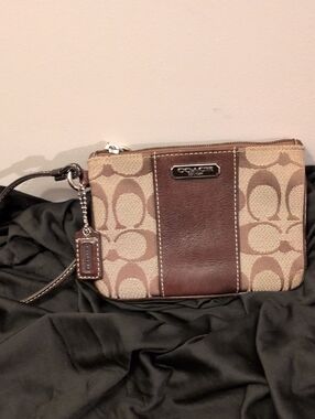Coach Tan and Brown Signature Canvas Wristlet